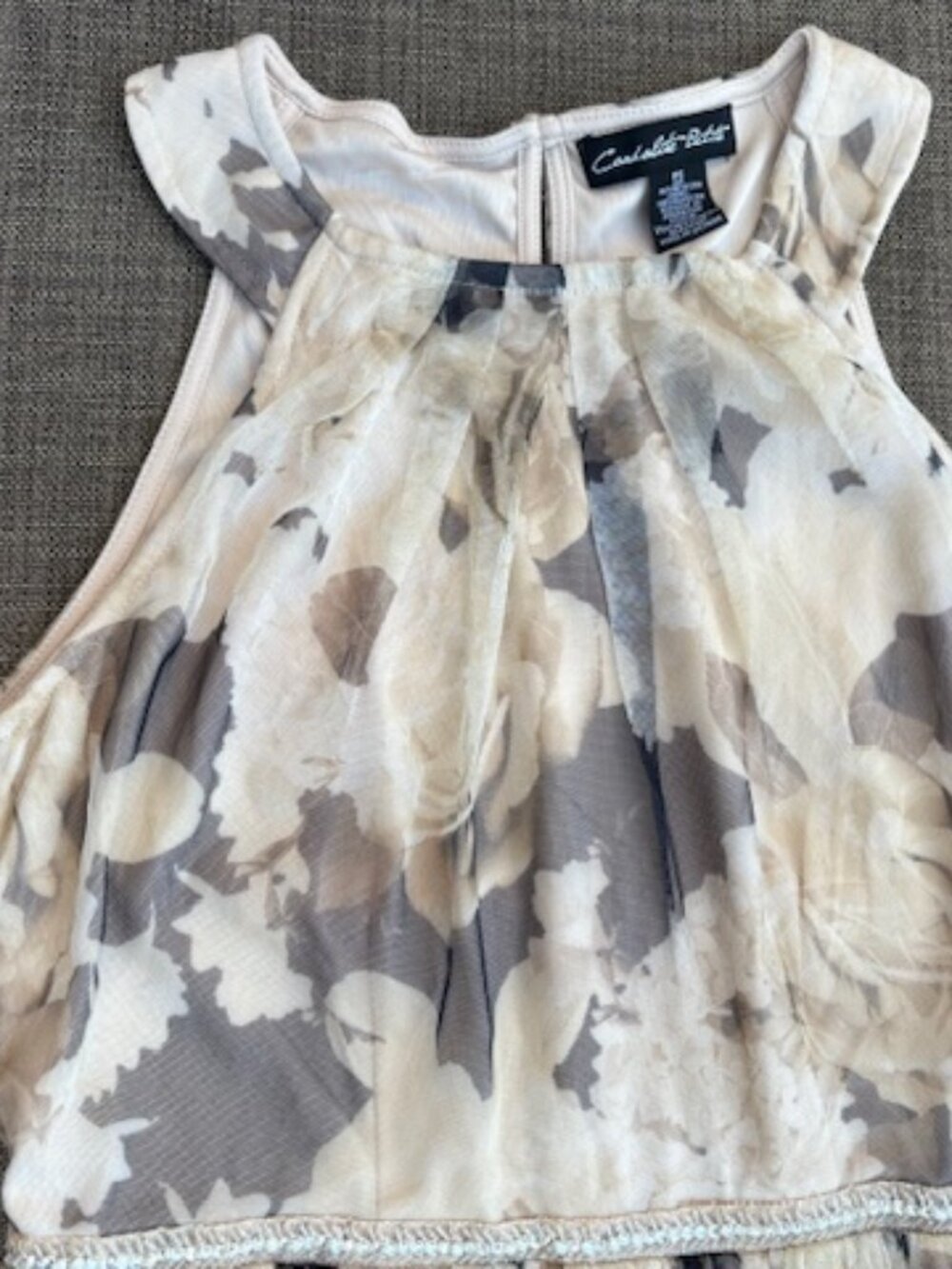 NWOT Tulle Evening Dress Beige/Taupe/sepia Floral Print Sequins Detail, sz PS - Picture 10 of 16